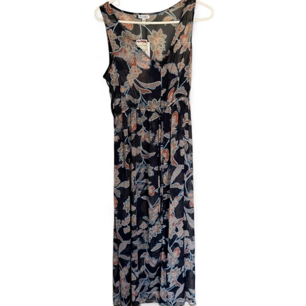 NWT Sheer Love Life Black Floral Maxi Summer Cover-Up Sleeveless Dress Summer